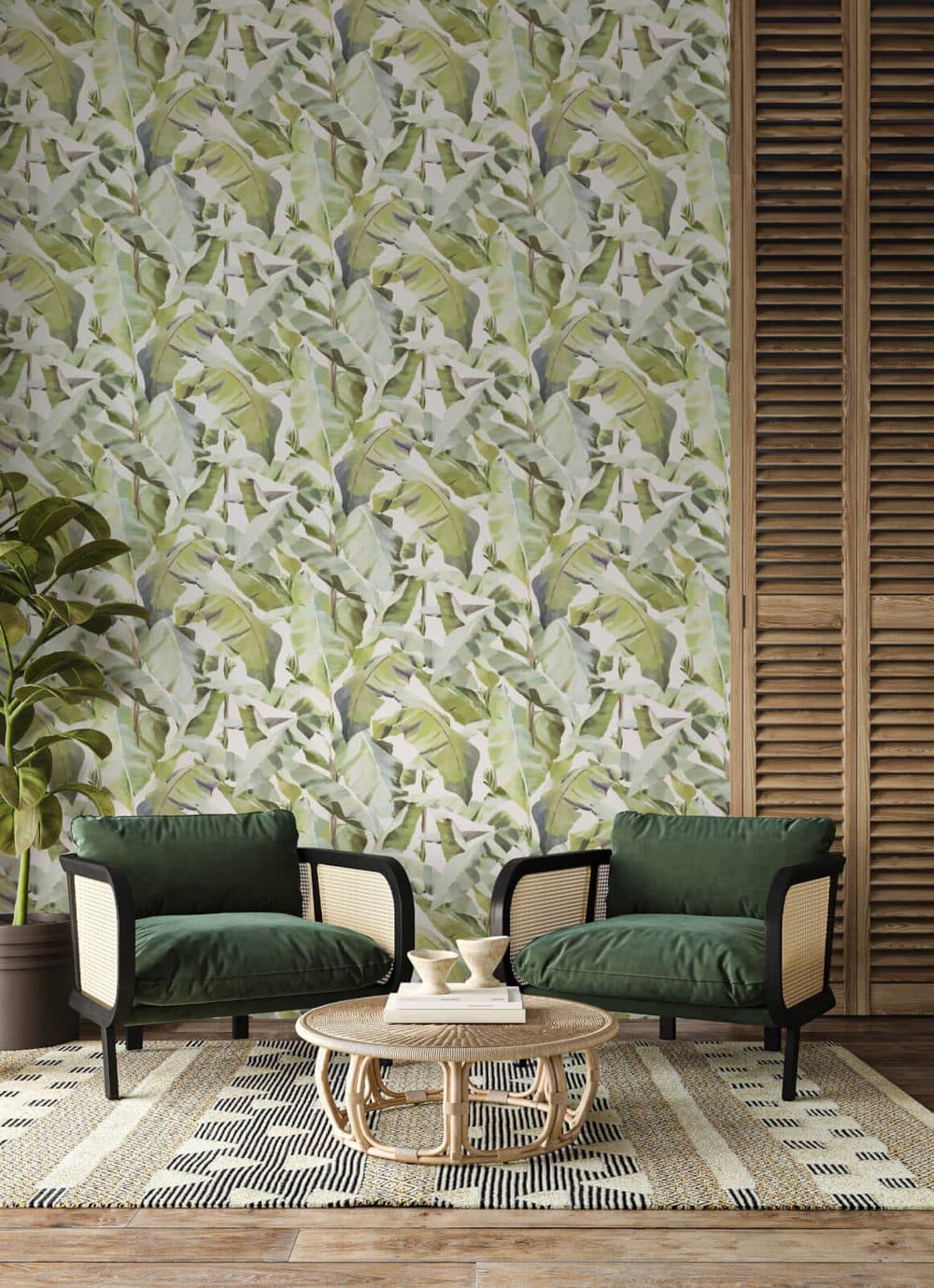 Folia hand-painted banana-leaf wallcovering by Newmor