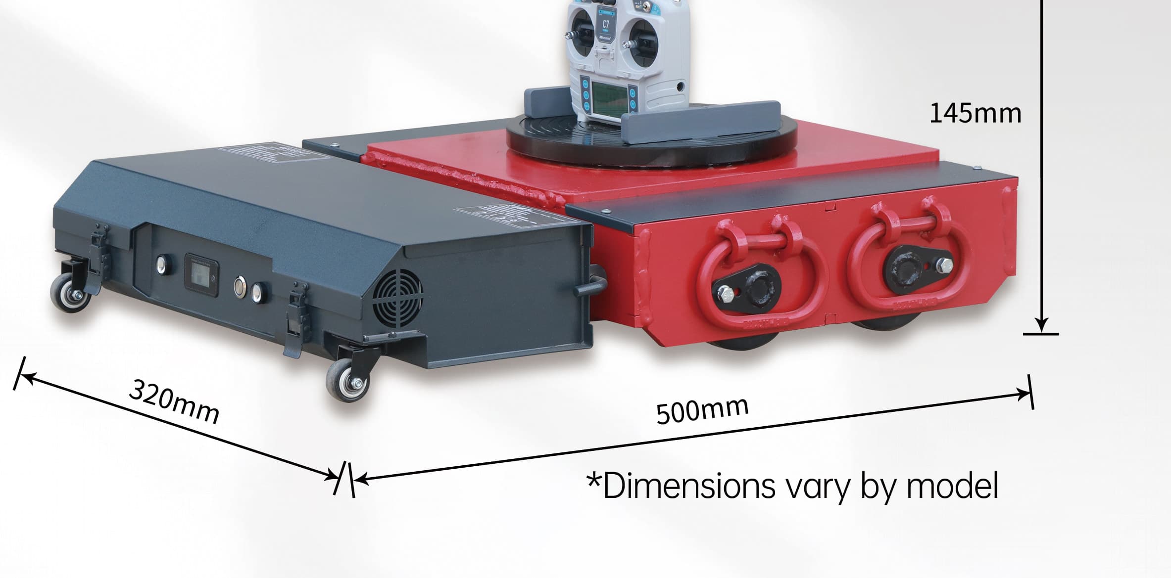 Kenods battery-powered machine skates with dimension callouts from the official catalogue