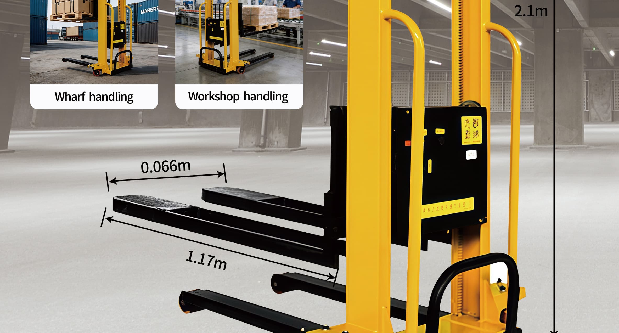 Kenods electric truck forklift with dimension callouts from the official catalogue