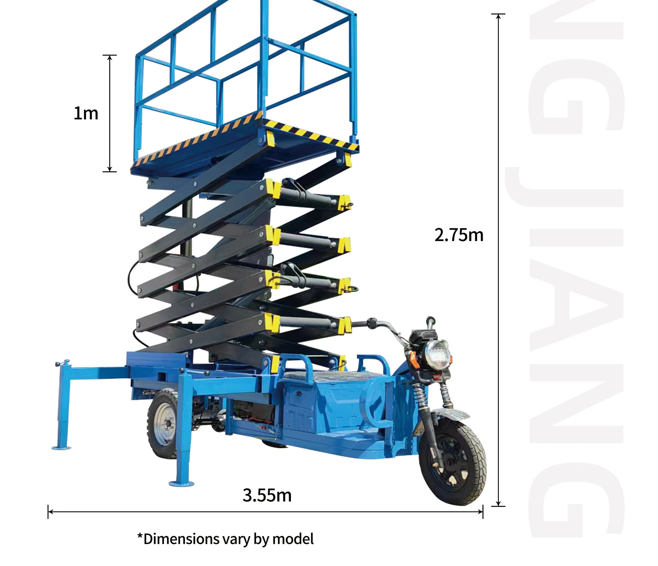 Kenods 12 m hydraulic hoist with dimension callouts from the official catalogue