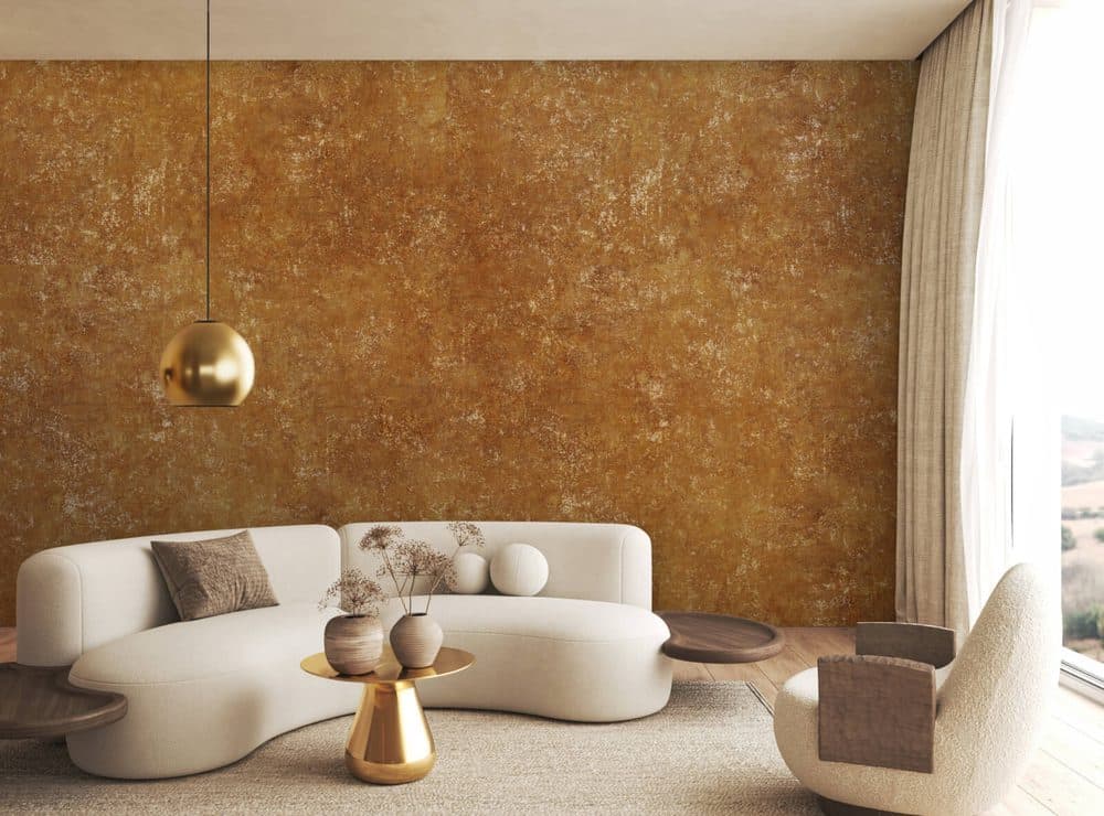 Aurelia wallcovering by Newmor in a bedroom interior